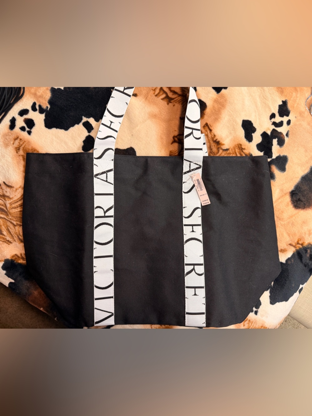 Victoria's Secret Black Tote with White Logo Straps